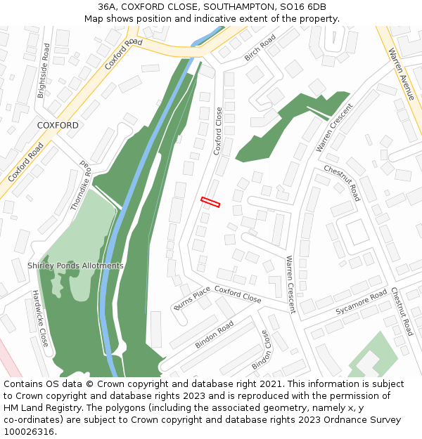 36A, COXFORD CLOSE, SOUTHAMPTON, SO16 6DB: Location map and indicative extent of plot