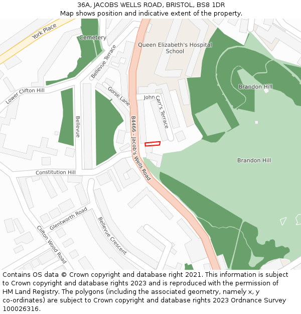 36A, JACOBS WELLS ROAD, BRISTOL, BS8 1DR: Location map and indicative extent of plot