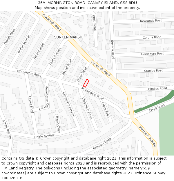 36A, MORNINGTON ROAD, CANVEY ISLAND, SS8 8DU: Location map and indicative extent of plot