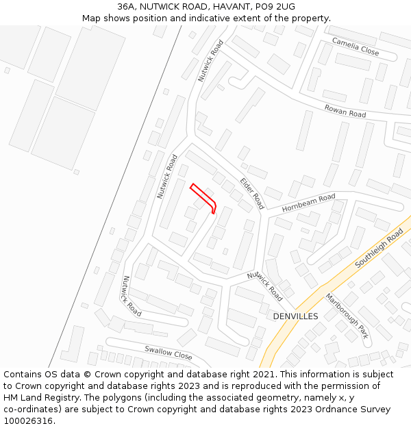 36A, NUTWICK ROAD, HAVANT, PO9 2UG: Location map and indicative extent of plot