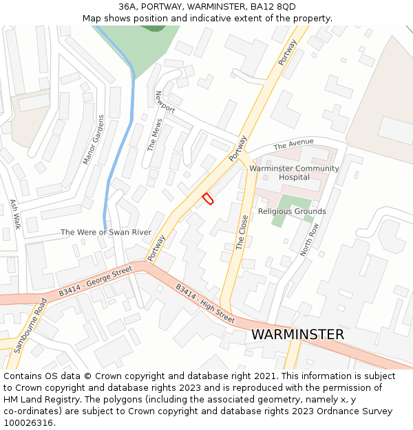 36A, PORTWAY, WARMINSTER, BA12 8QD: Location map and indicative extent of plot