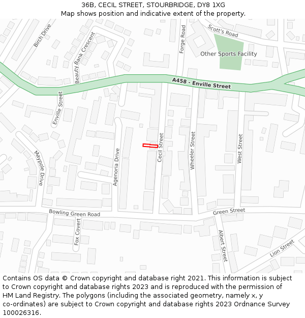 36B, CECIL STREET, STOURBRIDGE, DY8 1XG: Location map and indicative extent of plot