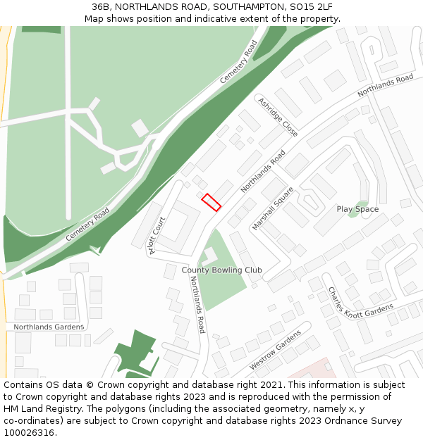 36B, NORTHLANDS ROAD, SOUTHAMPTON, SO15 2LF: Location map and indicative extent of plot