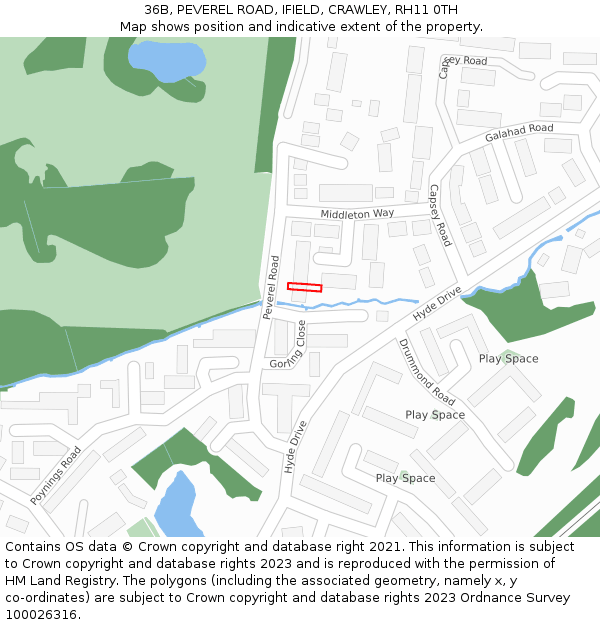 36B, PEVEREL ROAD, IFIELD, CRAWLEY, RH11 0TH: Location map and indicative extent of plot