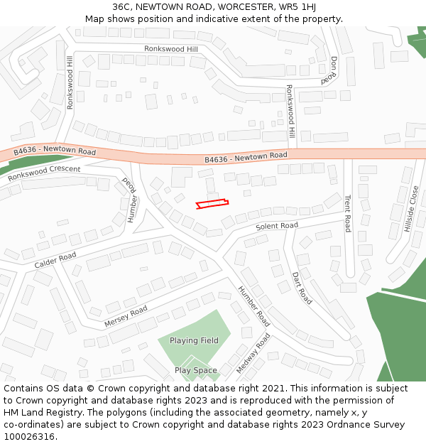 36C, NEWTOWN ROAD, WORCESTER, WR5 1HJ: Location map and indicative extent of plot