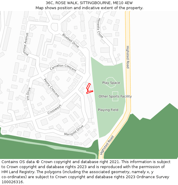 36C, ROSE WALK, SITTINGBOURNE, ME10 4EW: Location map and indicative extent of plot