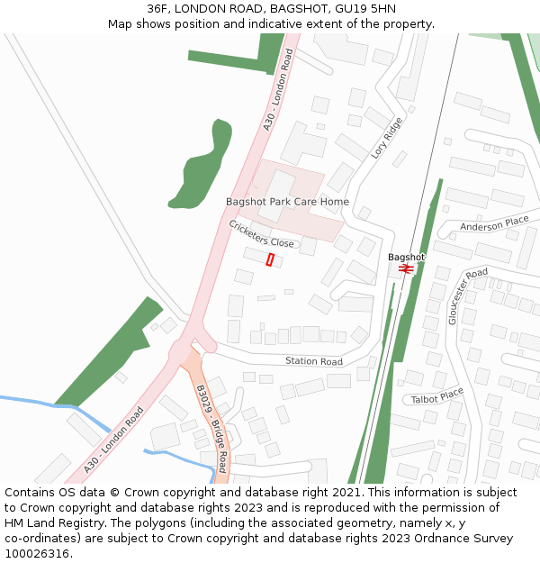 36F, LONDON ROAD, BAGSHOT, GU19 5HN: Location map and indicative extent of plot