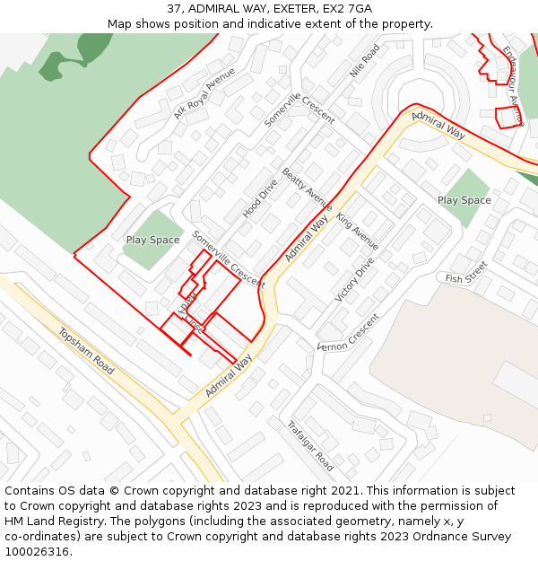 37, ADMIRAL WAY, EXETER, EX2 7GA: Location map and indicative extent of plot
