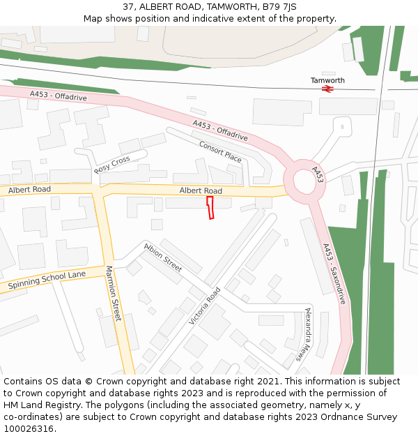 37, ALBERT ROAD, TAMWORTH, B79 7JS: Location map and indicative extent of plot