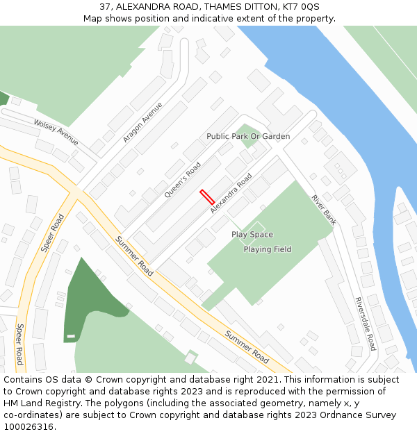37, ALEXANDRA ROAD, THAMES DITTON, KT7 0QS: Location map and indicative extent of plot