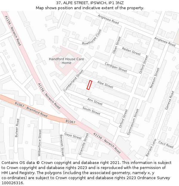 37, ALPE STREET, IPSWICH, IP1 3NZ: Location map and indicative extent of plot