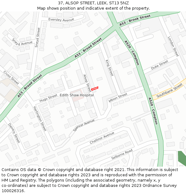 37, ALSOP STREET, LEEK, ST13 5NZ: Location map and indicative extent of plot