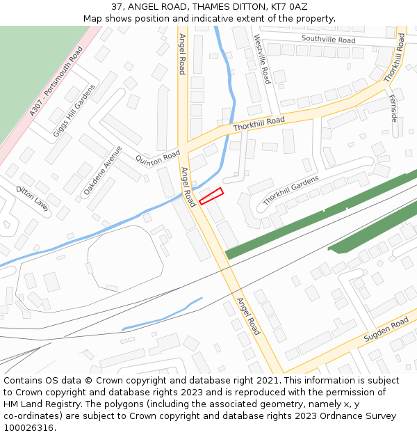 37, ANGEL ROAD, THAMES DITTON, KT7 0AZ: Location map and indicative extent of plot