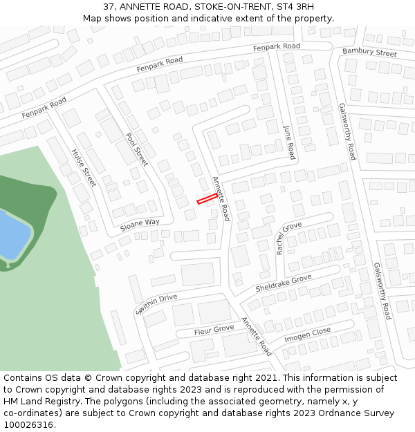 37, ANNETTE ROAD, STOKE-ON-TRENT, ST4 3RH: Location map and indicative extent of plot