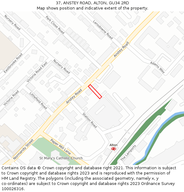 37, ANSTEY ROAD, ALTON, GU34 2RD: Location map and indicative extent of plot