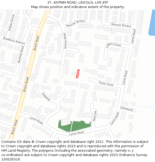 37, ANTRIM ROAD, LINCOLN, LN5 8TF: Location map and indicative extent of plot