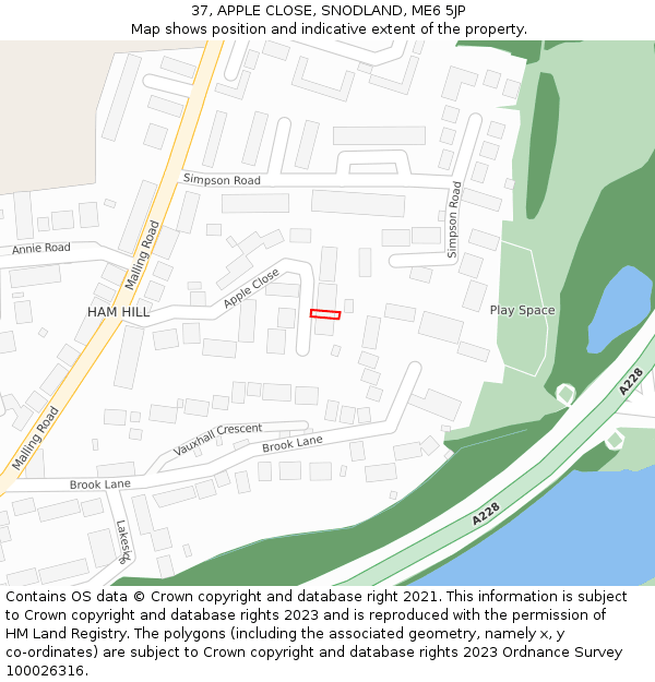37, APPLE CLOSE, SNODLAND, ME6 5JP: Location map and indicative extent of plot