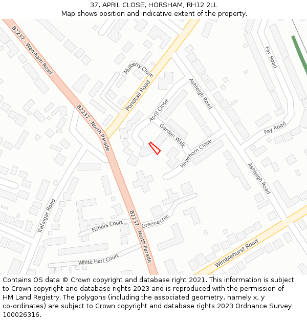 37, APRIL CLOSE, HORSHAM, RH12 2LL: Location map and indicative extent of plot