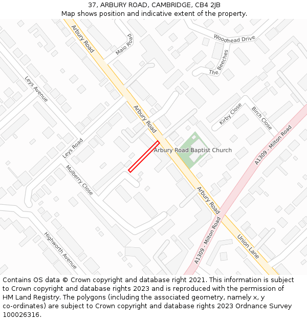 37, ARBURY ROAD, CAMBRIDGE, CB4 2JB: Location map and indicative extent of plot