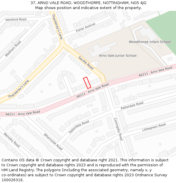 37, ARNO VALE ROAD, WOODTHORPE, NOTTINGHAM, NG5 4JG: Location map and indicative extent of plot