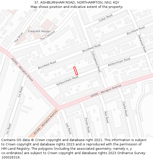 37, ASHBURNHAM ROAD, NORTHAMPTON, NN1 4QY: Location map and indicative extent of plot