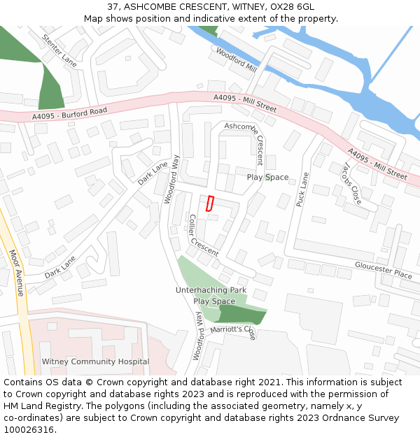 37, ASHCOMBE CRESCENT, WITNEY, OX28 6GL: Location map and indicative extent of plot