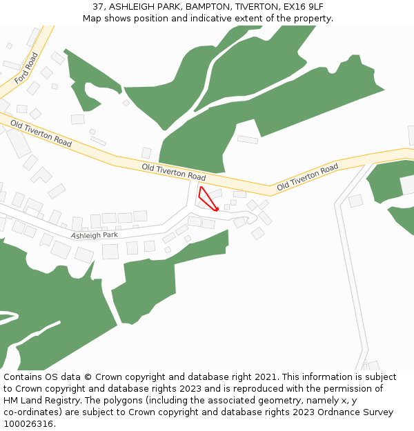 37, ASHLEIGH PARK, BAMPTON, TIVERTON, EX16 9LF: Location map and indicative extent of plot