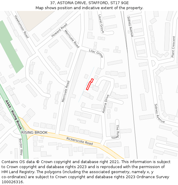 37, ASTORIA DRIVE, STAFFORD, ST17 9GE: Location map and indicative extent of plot