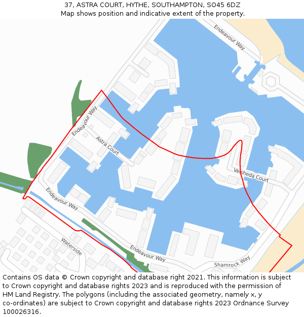 37, ASTRA COURT, HYTHE, SOUTHAMPTON, SO45 6DZ: Location map and indicative extent of plot
