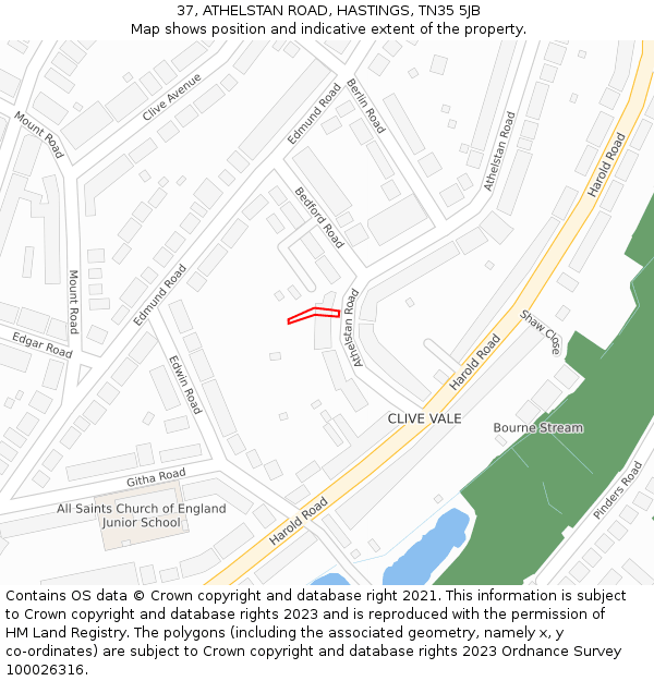 37, ATHELSTAN ROAD, HASTINGS, TN35 5JB: Location map and indicative extent of plot