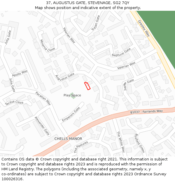 37, AUGUSTUS GATE, STEVENAGE, SG2 7QY: Location map and indicative extent of plot