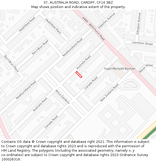 37, AUSTRALIA ROAD, CARDIFF, CF14 3BZ: Location map and indicative extent of plot