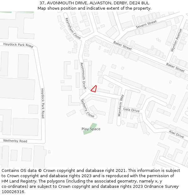 37, AVONMOUTH DRIVE, ALVASTON, DERBY, DE24 8UL: Location map and indicative extent of plot