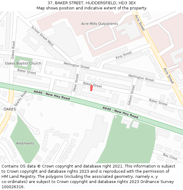 37, BAKER STREET, HUDDERSFIELD, HD3 3EX: Location map and indicative extent of plot