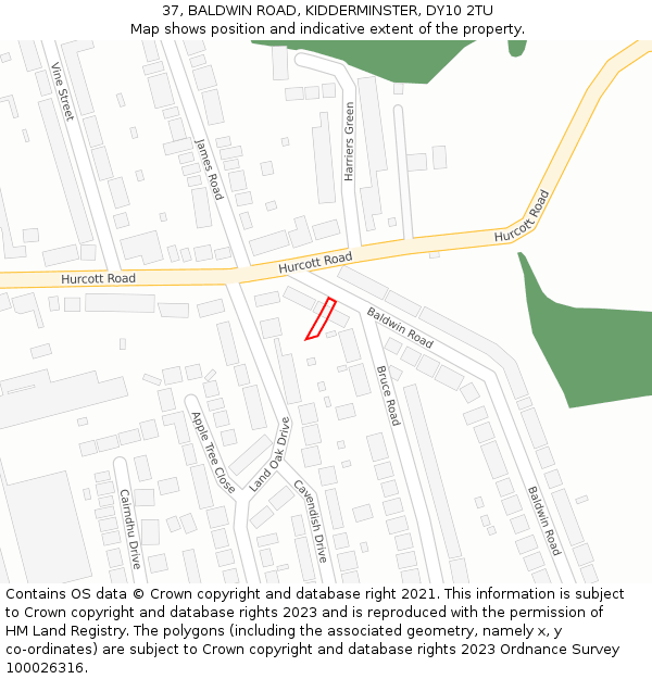 37, BALDWIN ROAD, KIDDERMINSTER, DY10 2TU: Location map and indicative extent of plot