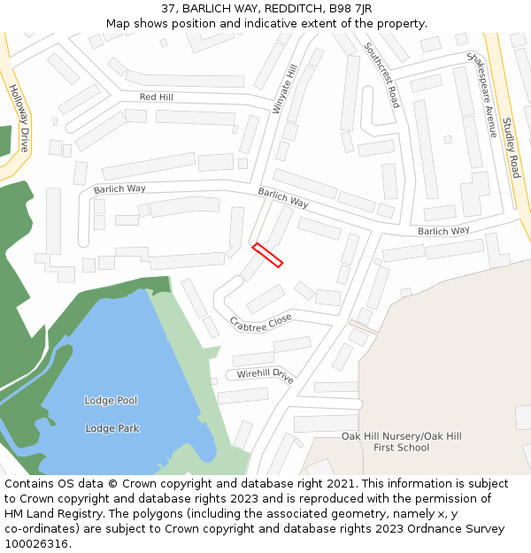 37, BARLICH WAY, REDDITCH, B98 7JR: Location map and indicative extent of plot