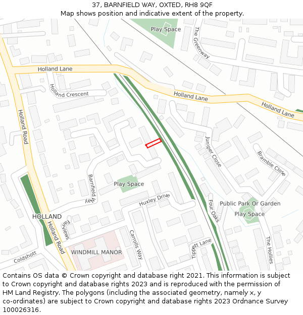 37, BARNFIELD WAY, OXTED, RH8 9QF: Location map and indicative extent of plot