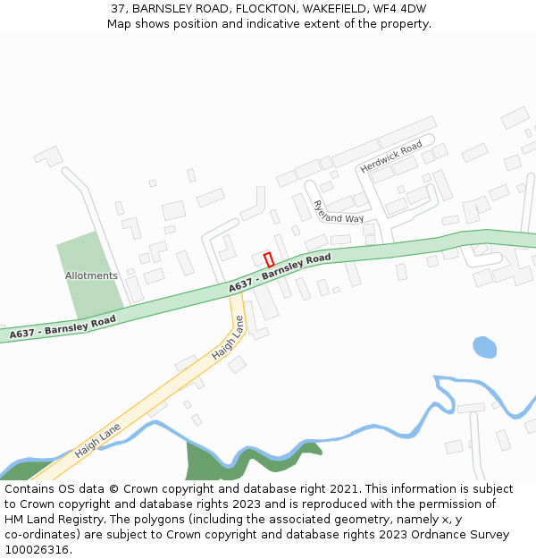 37, BARNSLEY ROAD, FLOCKTON, WAKEFIELD, WF4 4DW: Location map and indicative extent of plot