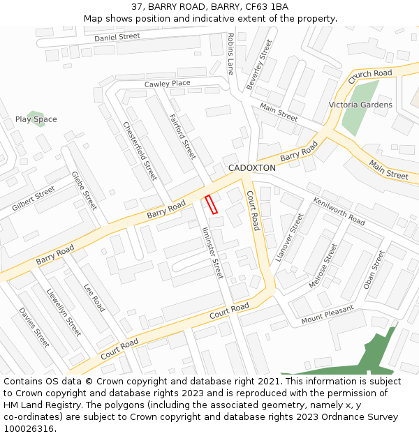 37, BARRY ROAD, BARRY, CF63 1BA: Location map and indicative extent of plot