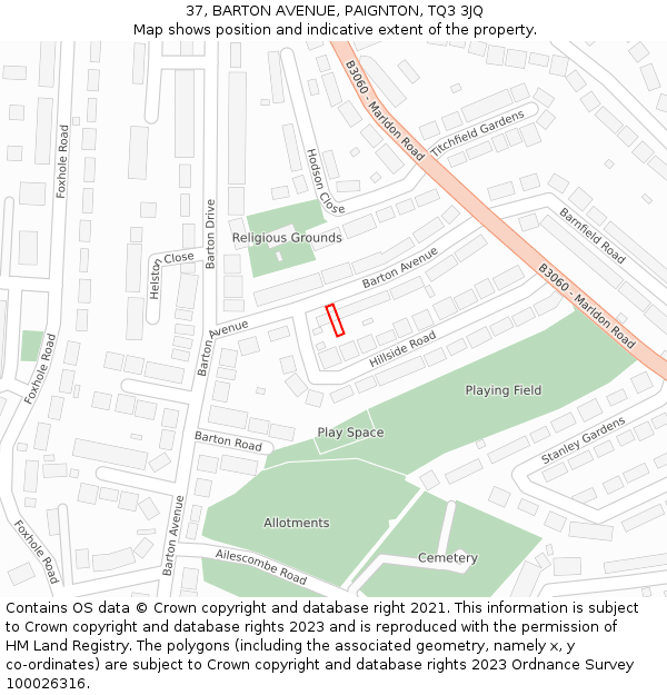 37, BARTON AVENUE, PAIGNTON, TQ3 3JQ: Location map and indicative extent of plot