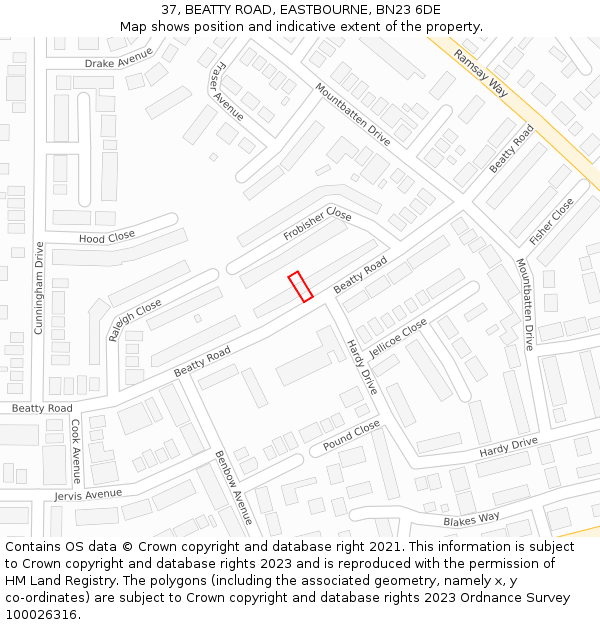 37, BEATTY ROAD, EASTBOURNE, BN23 6DE: Location map and indicative extent of plot