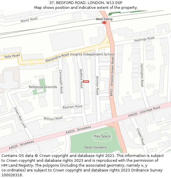 37, BEDFORD ROAD, LONDON, W13 0SP: Location map and indicative extent of plot