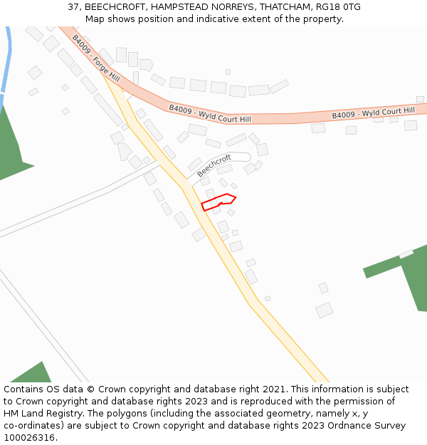 37, BEECHCROFT, HAMPSTEAD NORREYS, THATCHAM, RG18 0TG: Location map and indicative extent of plot