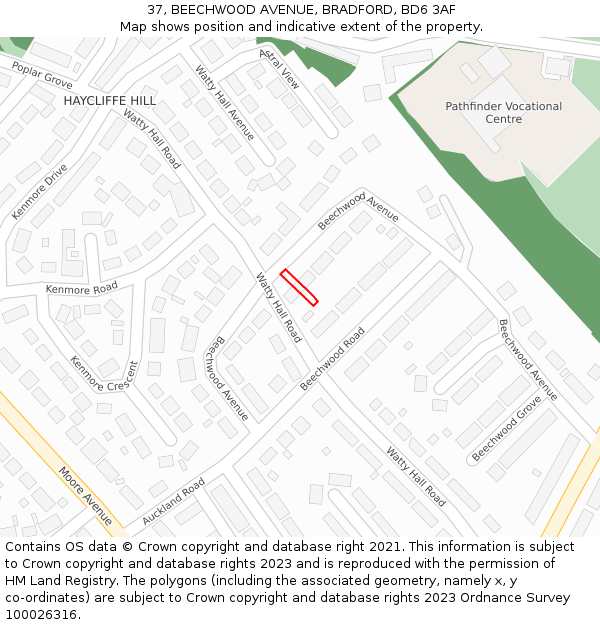 37, BEECHWOOD AVENUE, BRADFORD, BD6 3AF: Location map and indicative extent of plot
