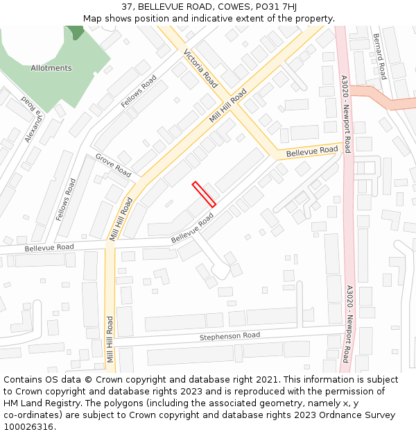 37, BELLEVUE ROAD, COWES, PO31 7HJ: Location map and indicative extent of plot