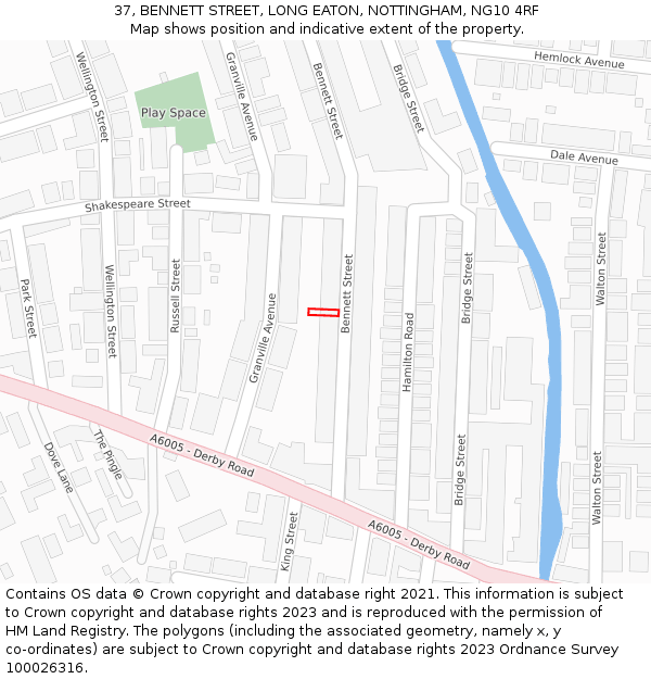 37, BENNETT STREET, LONG EATON, NOTTINGHAM, NG10 4RF: Location map and indicative extent of plot