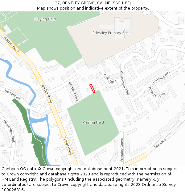 37, BENTLEY GROVE, CALNE, SN11 8EJ: Location map and indicative extent of plot