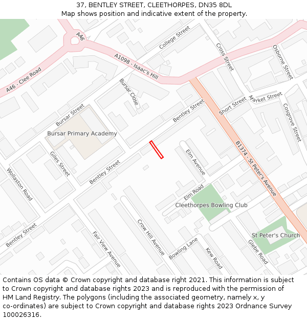 37, BENTLEY STREET, CLEETHORPES, DN35 8DL: Location map and indicative extent of plot