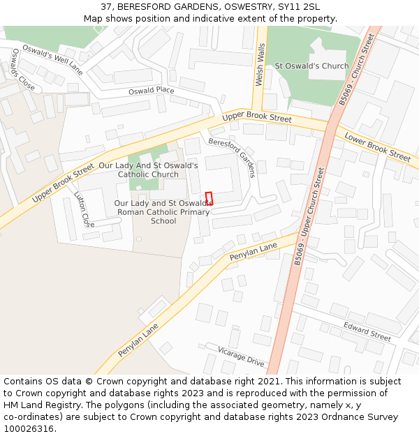 37, BERESFORD GARDENS, OSWESTRY, SY11 2SL: Location map and indicative extent of plot