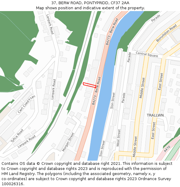37, BERW ROAD, PONTYPRIDD, CF37 2AA: Location map and indicative extent of plot